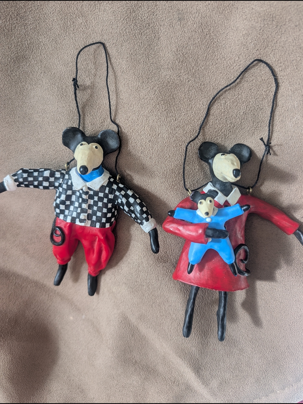 Whimsical Mouse Family Hanging Ornaments in Red and Black